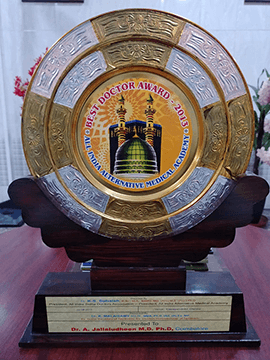 State best doctor award given by Dr K Malaisami IAS, ex MP , honorable secretary of ex election commissioner of Tamil Nadu